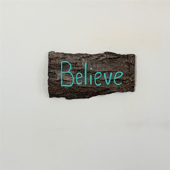 Believe Sign, Tree Bark Carving, Turquoise Home Decor, Wall Sign, Sustainable - Picture 3 of 9